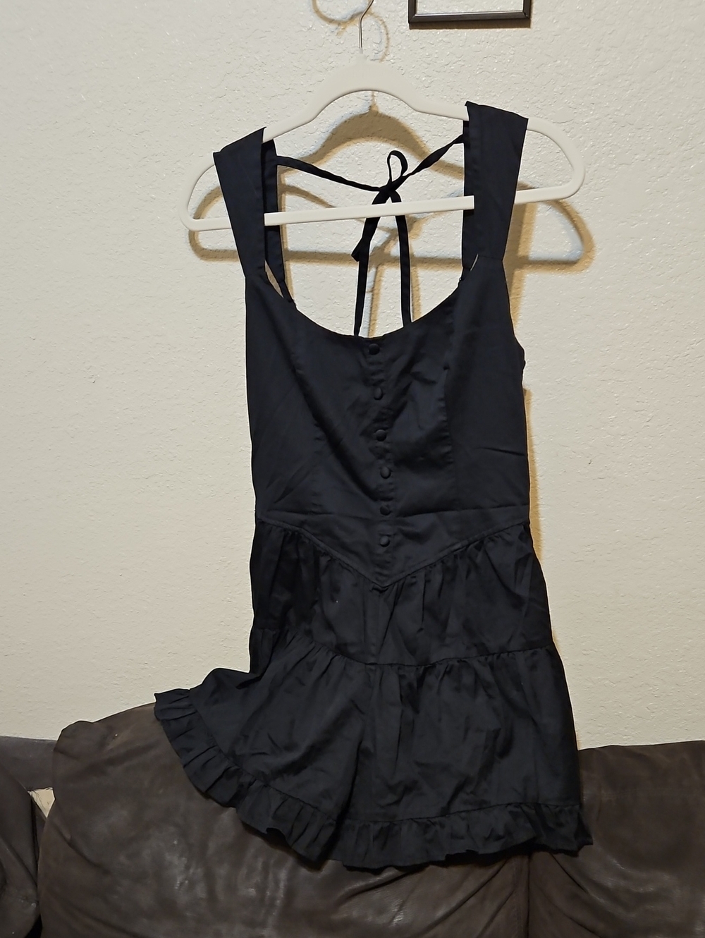 wild fable Black Tiered Ruffle Romper with Tie Back